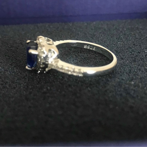 Heart-Shaped Blue Sapphire and Sterling Silver Ring - Picture 2 of 2
